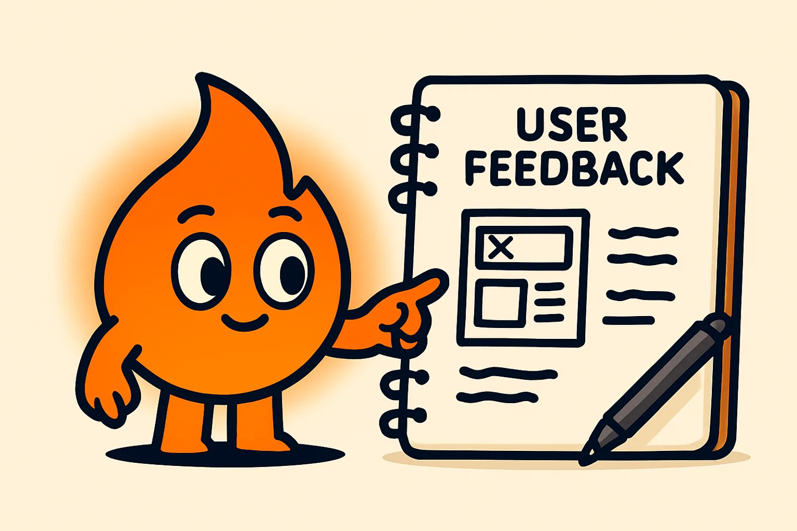 Ash examines a notebook labeled 'User Feedback', highlighting website feedback insights.